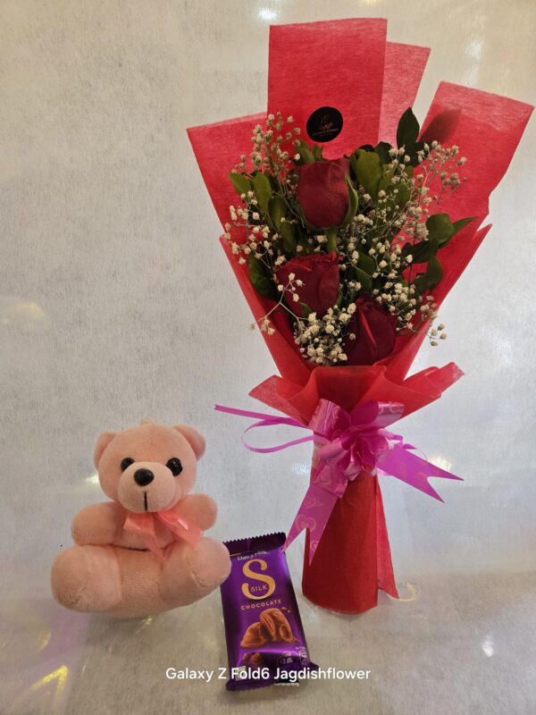 Bouque with teddy & chocolate