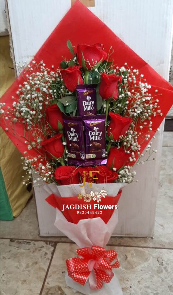 10 roses Chocalate Bunch Bouquet with Gypsophila