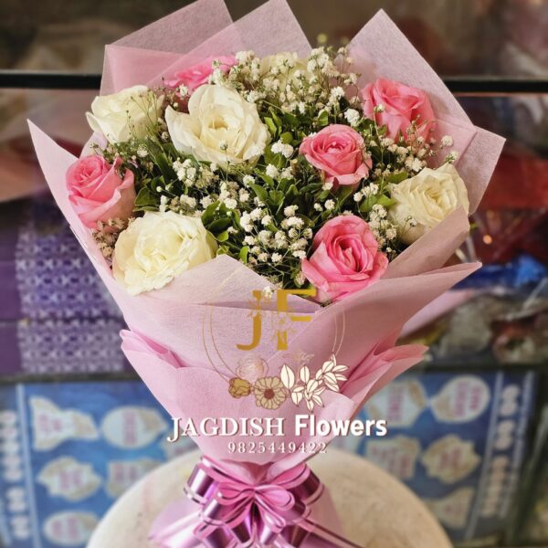 Pink and white rose bunch bouque