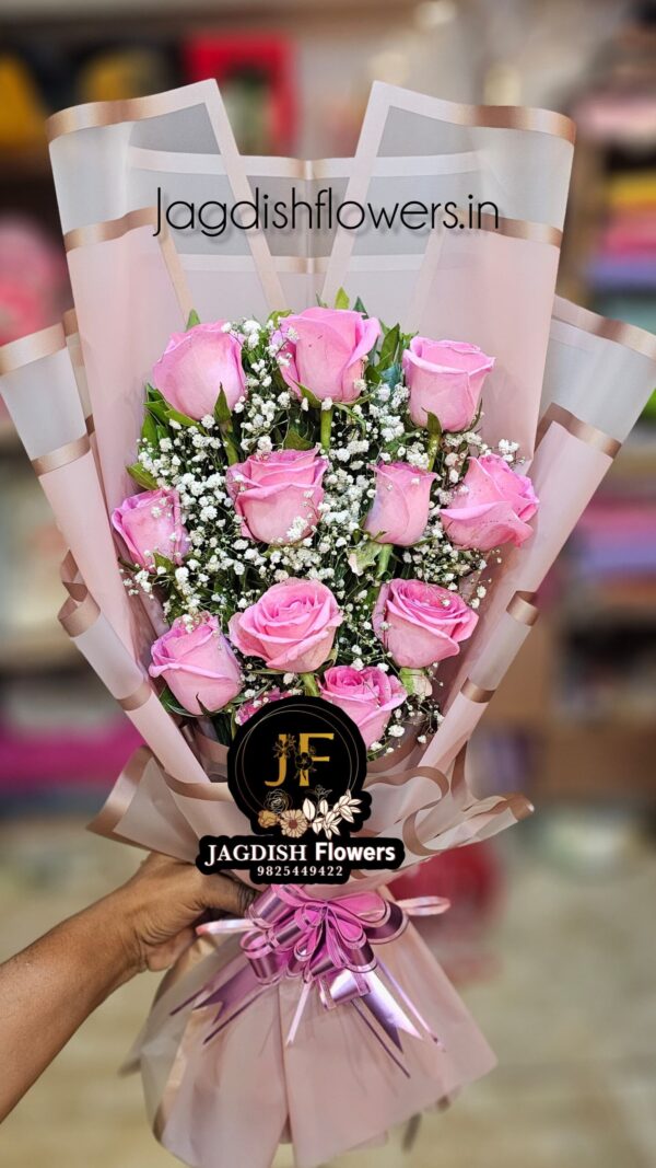 Pink Roses with Pink Wrapping Filled with Gypso