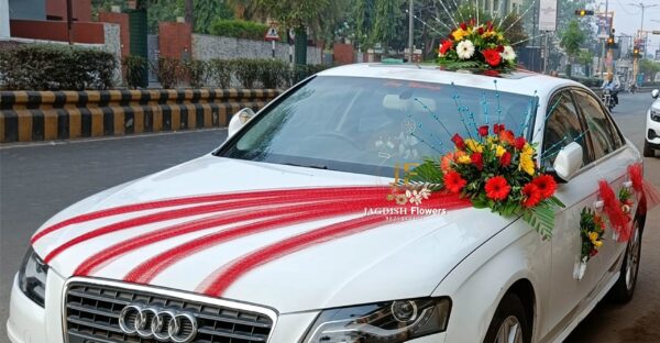 Red Net and Back Bow Car Decoration for Wedding