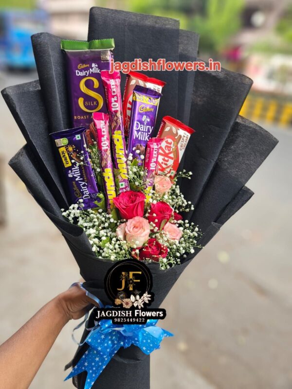 Red & Jumelia Roses with Chocolates
