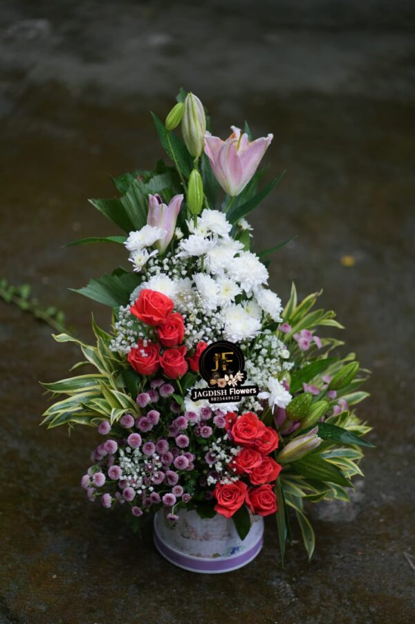 Exotic lilium with  bottam sevanti and roses bouquet