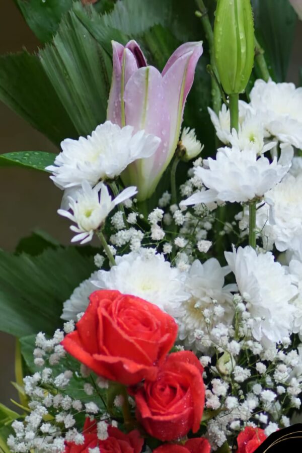 Exotic lilium with  bottam sevanti and roses bouquet - Image 2