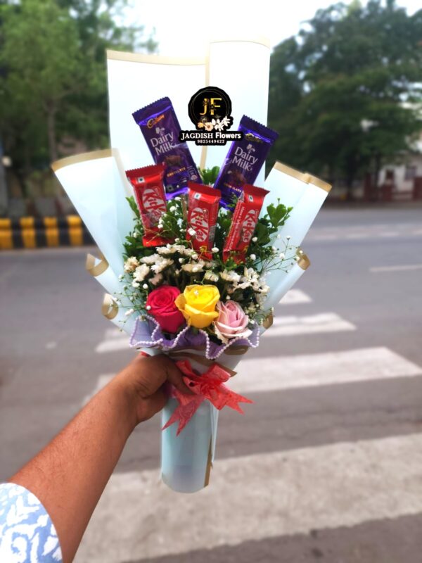 chocolates with roses bottam and gypsophila bouquet 💐