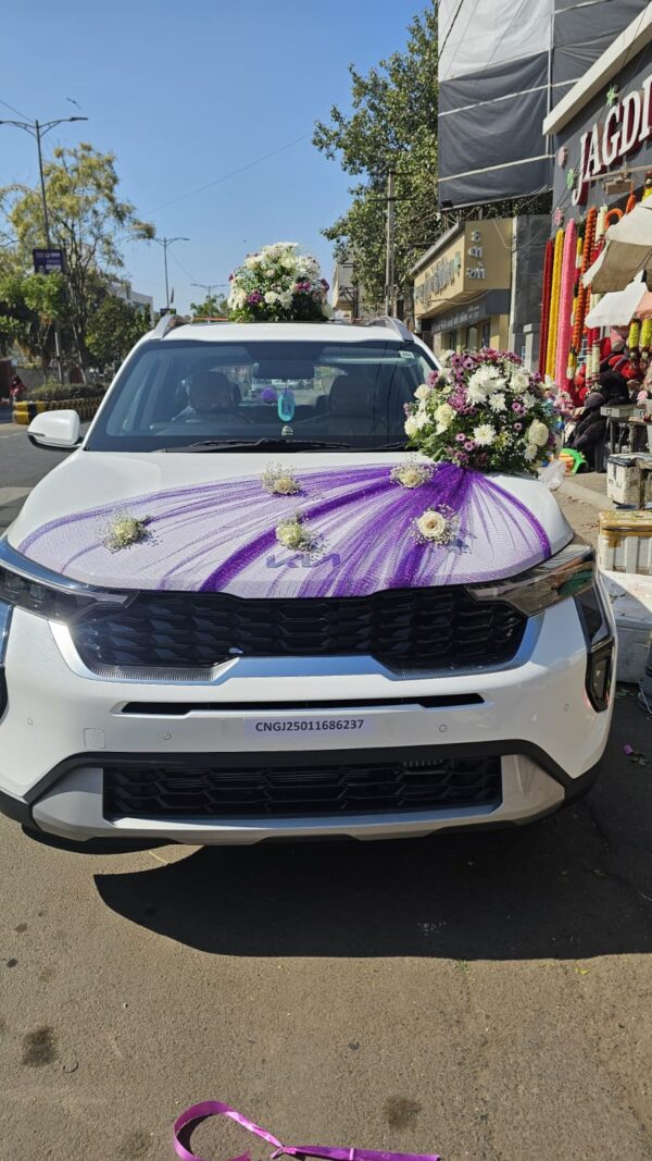 perfect combination  of purple and white  car decoration for your wedding | by Jagdish flowers
