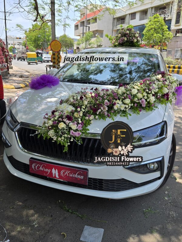 purple and white big belt car decoration