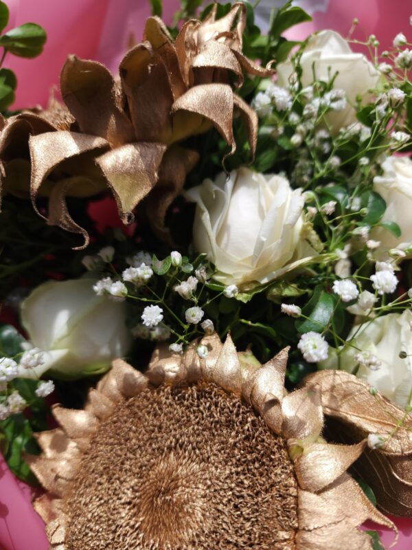 Dry Sunflowers And  White Roses Bouquet - Image 3