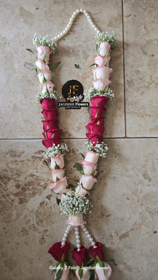 jumelia and red roses wedding mala (pair)