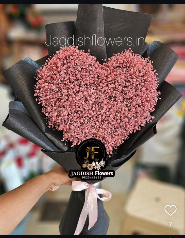 a beautiful pink gypso heart bouquet