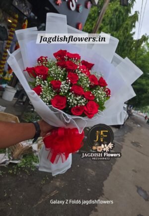 Classic Red & Baby’s Breath Bloom  bunch bouquet| BY JAGDISH FLOWERS